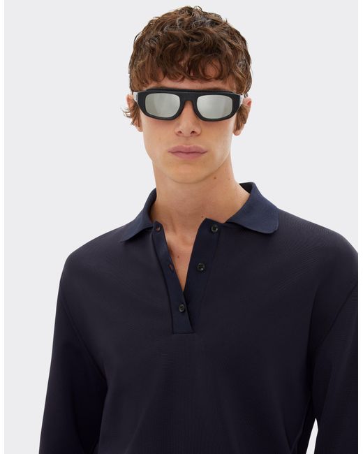 Ferrari Blue Long-Sleeved Polo Shirt for men
