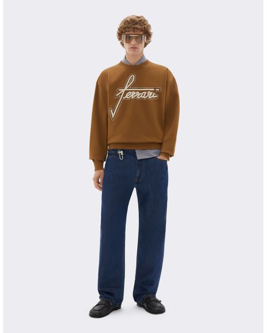 Ferrari Brown Embroidered Crew-Neck Sweatshirt for men