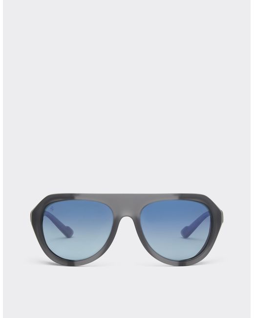 Ferrari Blue Matt Sunglasses With Leather Details And Polarised Lenses