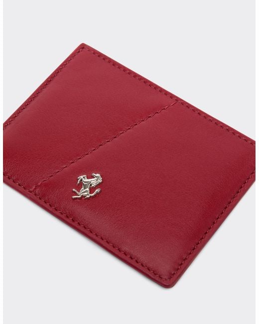 Ferrari Red Smooth Leather Card Holder for men
