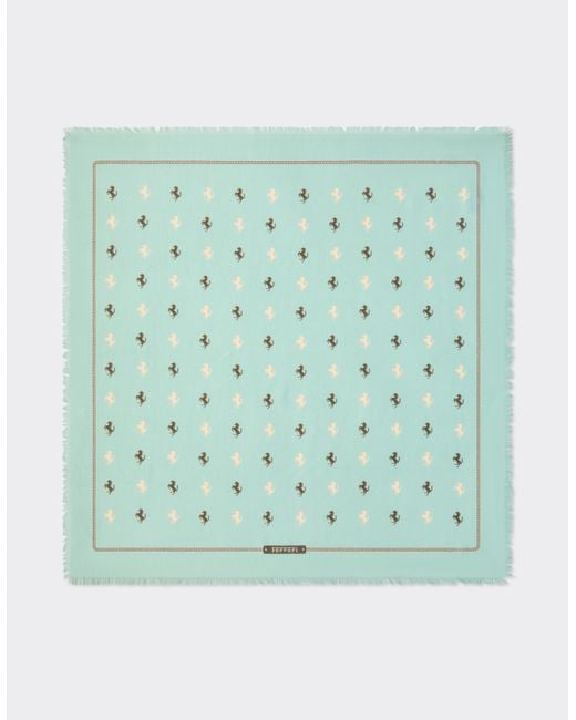 Ferrari Green Cotton And Silk Twill Scarf