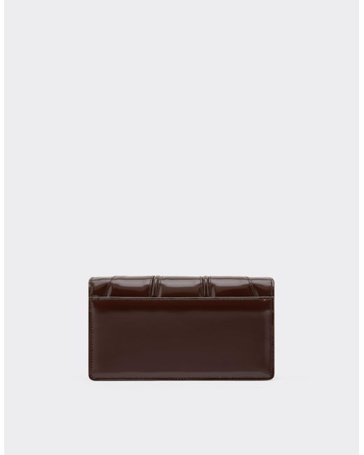 Ferrari Brown Gt Glossy Leather Wallet With Chain Strap