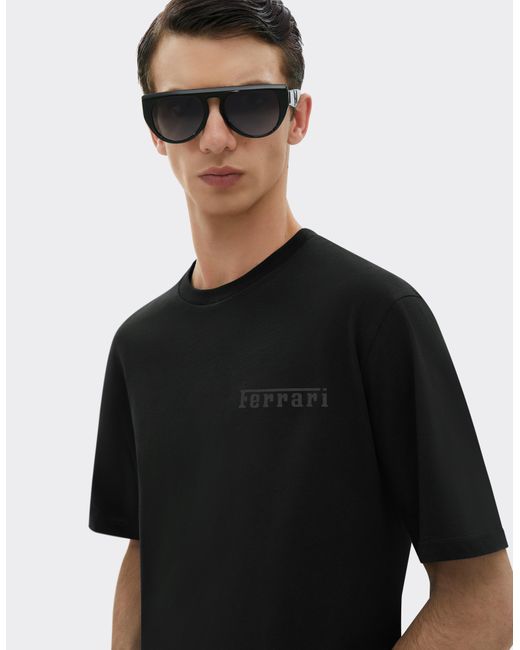 Camiseta De Algodón Con Logotipo Ferrari de hombre de color Black