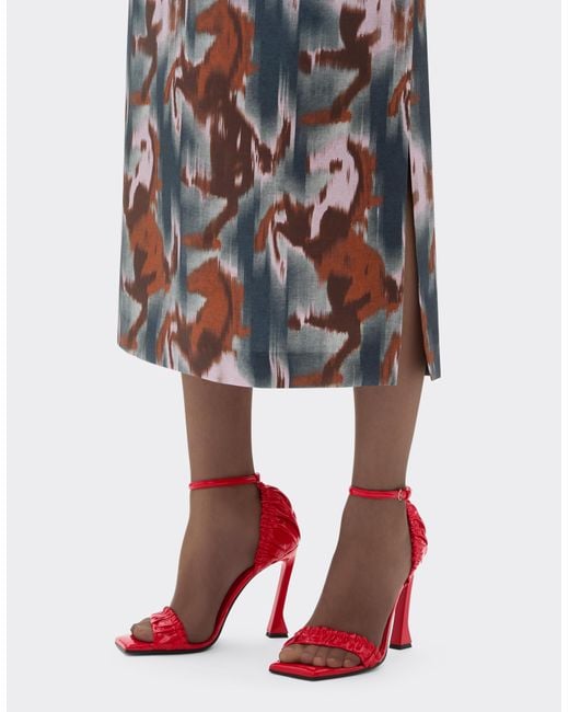 Ferrari Red Patent Leather High Heel Sandal With Strap