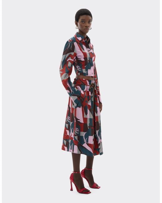 Ferrari White Silk Skirt With Color Block Cavallino Print