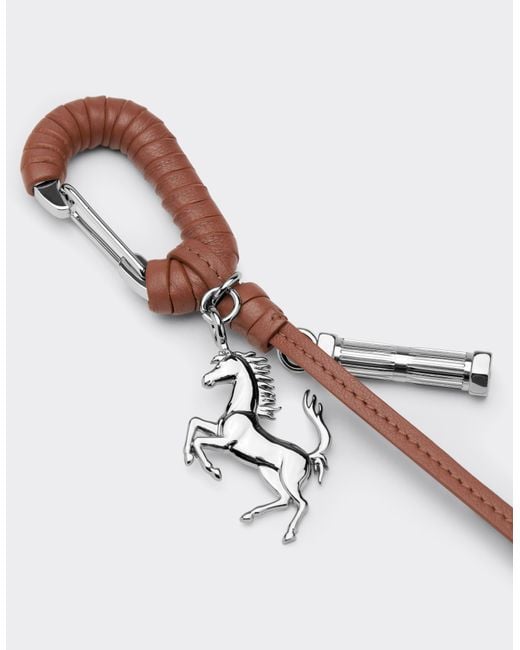 Ferrari White Metal And Leather Keyring With Charm