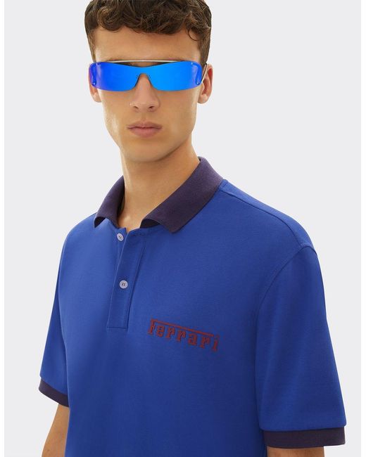Polo En Coton À Manches Courtes Avec Logo Ferrari pour homme en coloris Blue