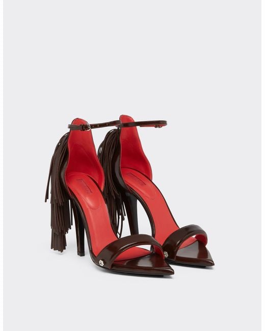Ferrari White Leather Sandals With Fringing