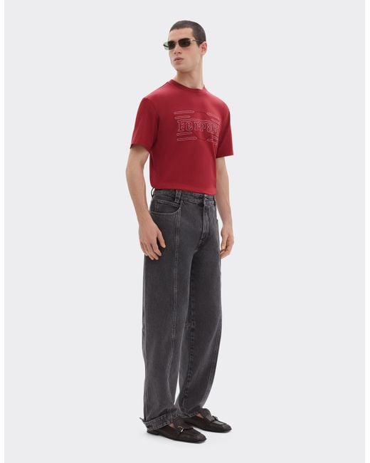 Ferrari Red Cotton T-Shirt With Embroidery for men