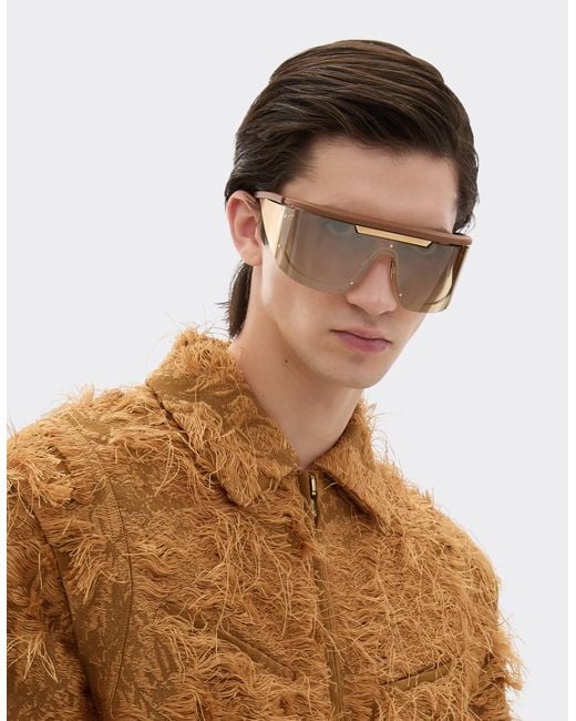 Ferrari Natural Limited Edition Metal And Leather Sunglasses With Mirroredlens