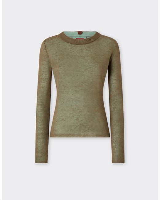 Ferrari Green Linen Cashmere And Silk Turtleneck Sweater
