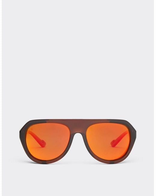 Ferrari Orange Brown Sunglasses With Leather Details And Polarized Mirrored Lenses