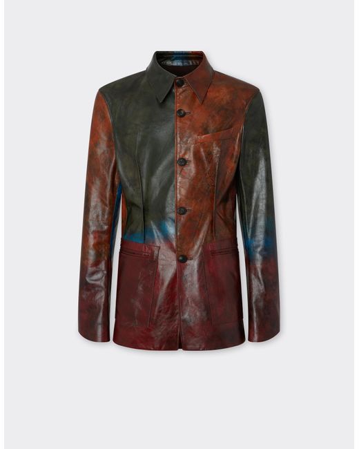 Ferrari Brown Misted Leather Blazer for men