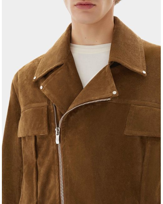 Ferrari Brown Suede Biker Jacket With Prancing Horse for men