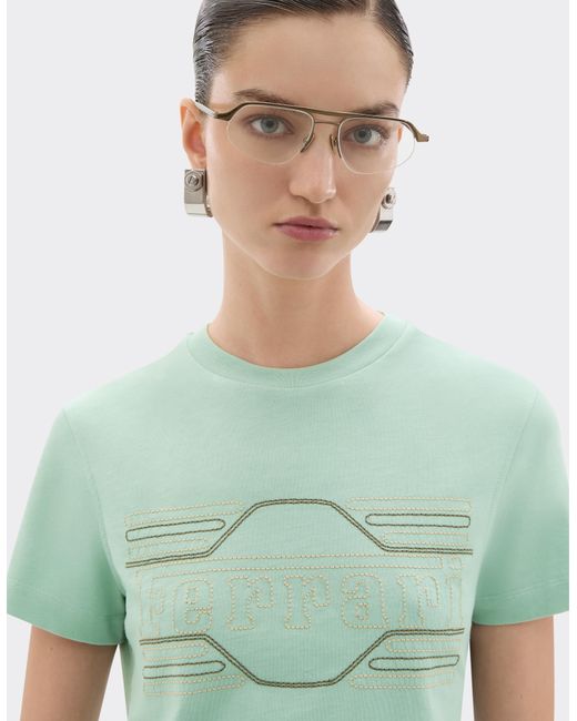 Ferrari Green Cotton T-Shirt With Embroidery