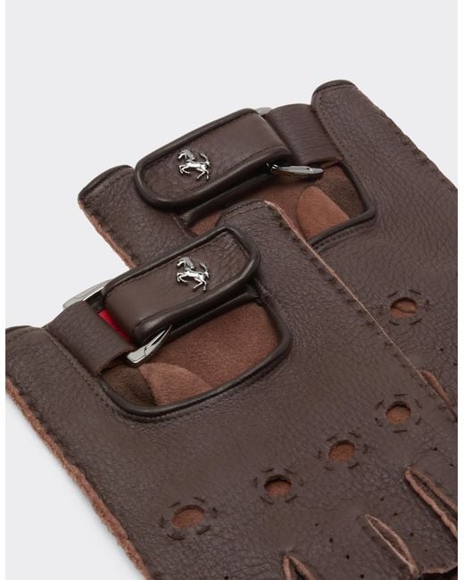 Ferrari Brown Fingerless Leather Driving Gloves for men
