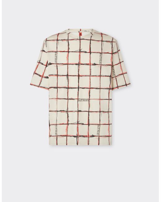 Ferrari White Cotton T-Shirt With Check Print for men