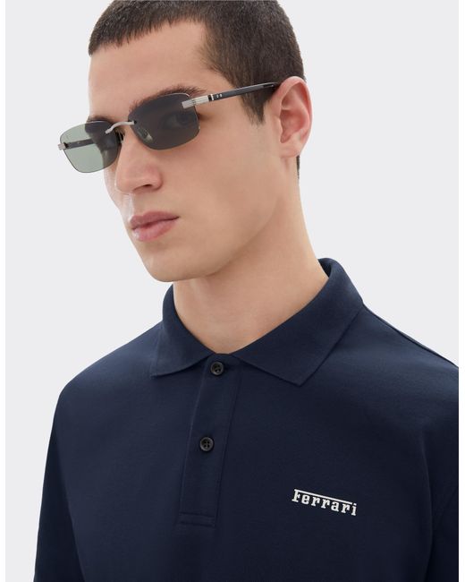 Ferrari Blue Cotton Polo Shirt With Logo for men