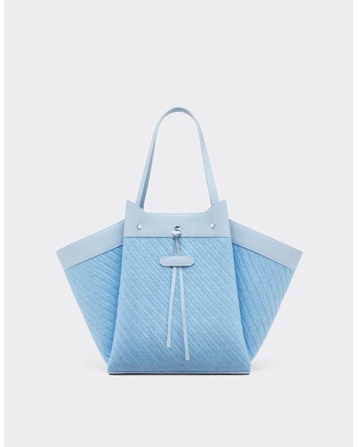 Ferrari Blue Large Raffia And Leather Tote Bag