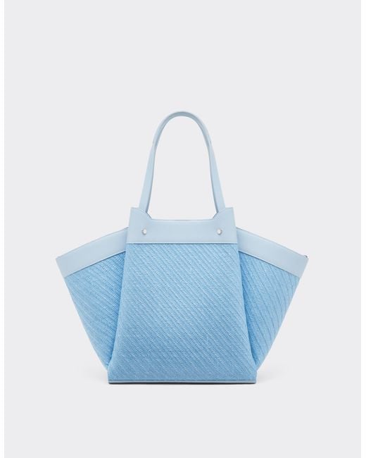 Ferrari Blue Large Raffia And Leather Tote Bag