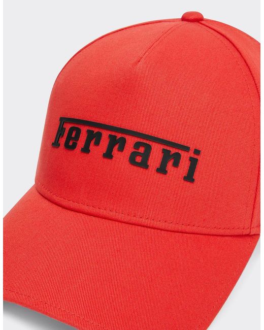 Ferrari Red Baseball Cap With Rubberized Logo