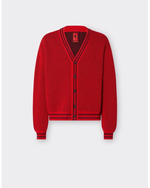 Ferrari Red Cotton Cardigan With Contrasting Stripes