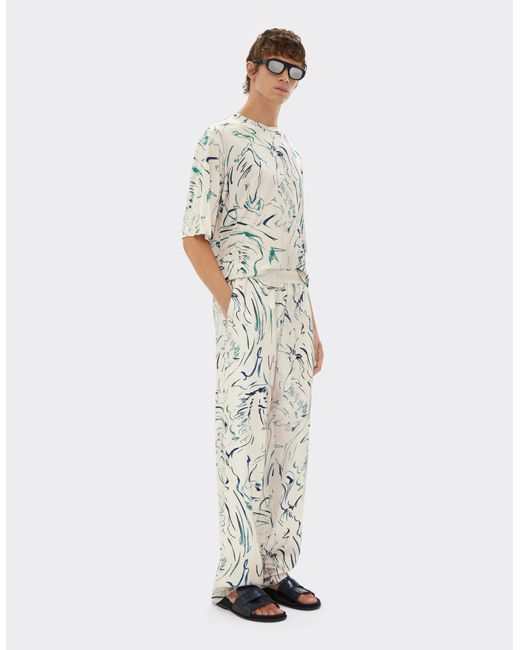 Ferrari White Silk Trousers With Cavallino Print for men