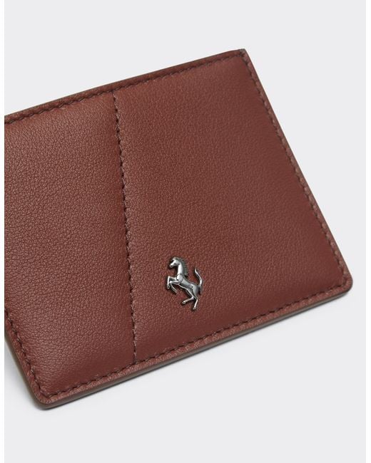 Ferrari Purple Leather Card Case With Diagonal Stitching for men