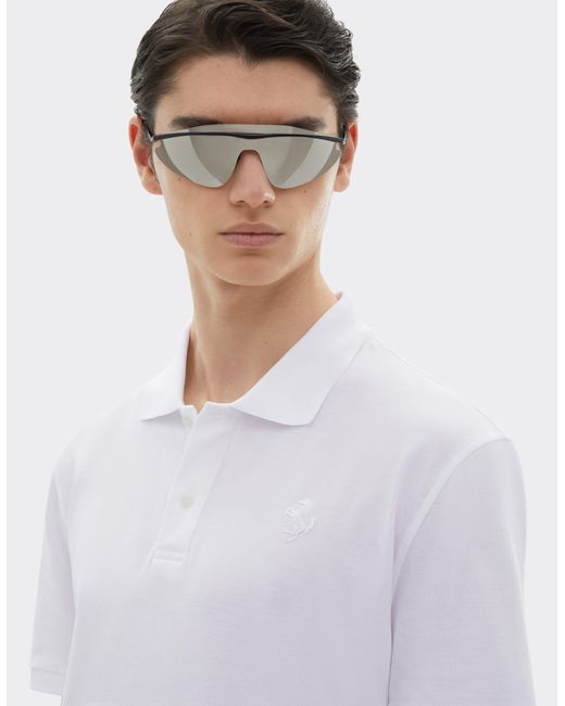 Ferrari White Organic Cotton Piqué Polo Shirt With Prancing Horse for men