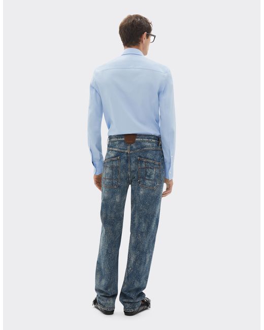 Ferrari Blue Poplin Shirt With Embroidered Logo for men