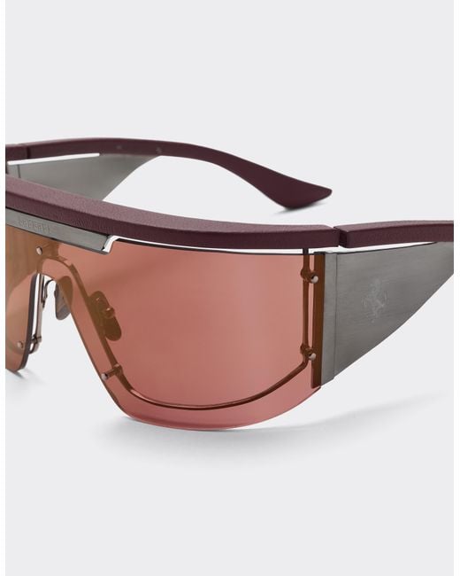 Ferrari Pink Limited Edition Metal And Leather Sunglasses With Dark Redlens
