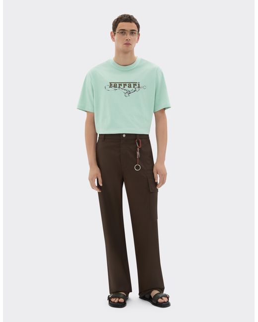 Ferrari Green Cotton T-Shirt With Embroidery for men