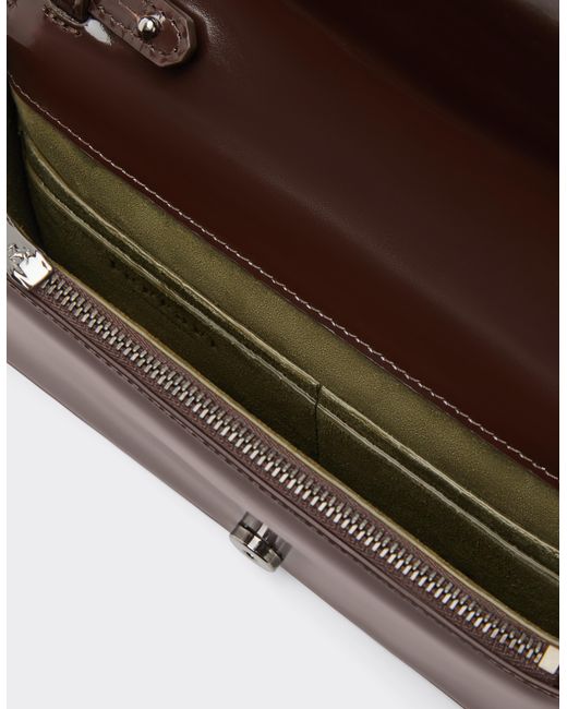 Ferrari Brown Gt Glossy Leather Wallet With Chain Strap
