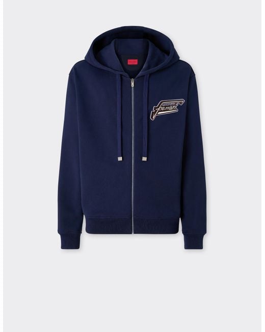 Ferrari Blue Cotton Sweatshirt With Zip And Patch for men