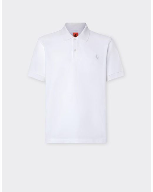 Ferrari White Organic Cotton Piqué Polo Shirt With Prancing Horse for men