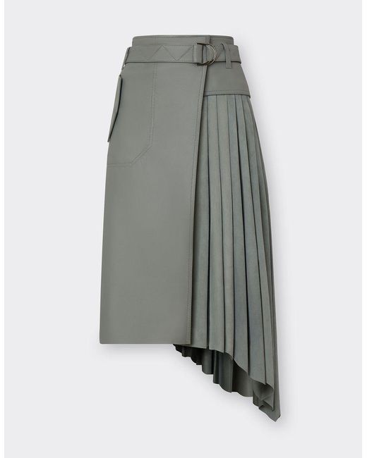 Ferrari Gray Pleated Suede And Leather Skirt