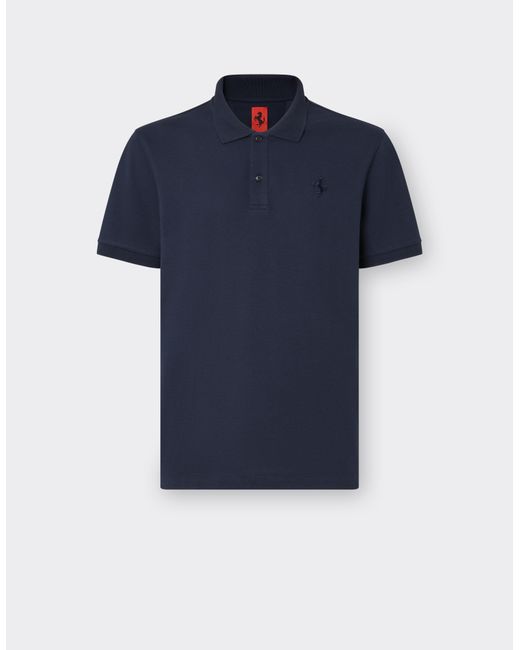 Ferrari Blue Organic Cotton Piqué Polo Shirt With Prancing Horse for men