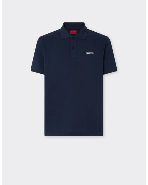 Ferrari Blue Cotton Polo Shirt With Logo for men
