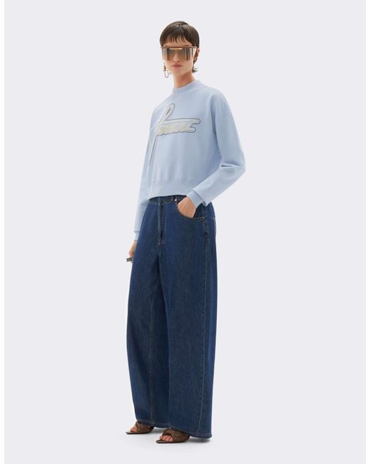 Ferrari Blue Cotton Crew-Neck Sweatshirt With Embroidery