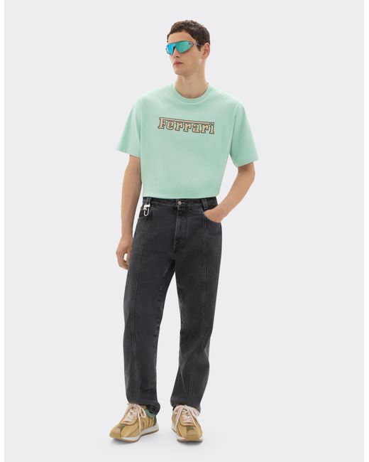 Ferrari Green Cotton T-Shirt With Embroidered Logo for men