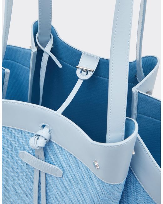 Ferrari Blue Large Raffia And Leather Tote Bag