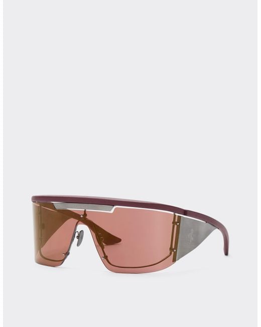 Ferrari Pink Limited Edition Metal And Leather Sunglasses With Dark Redlens