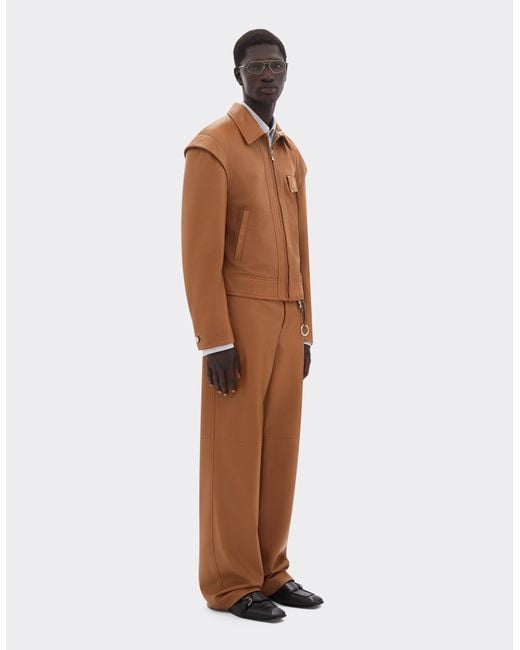 Ferrari Brown Deer-Effect Nappa Leather Cargo Pants for men