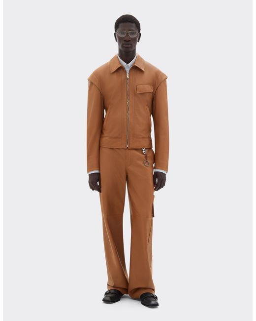 Ferrari Brown Deer-Effect Nappa Leather Blouson for men