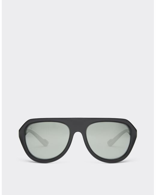 Ferrari Gray Sunglasses With Leather Details And Polarised Mirror Lenses