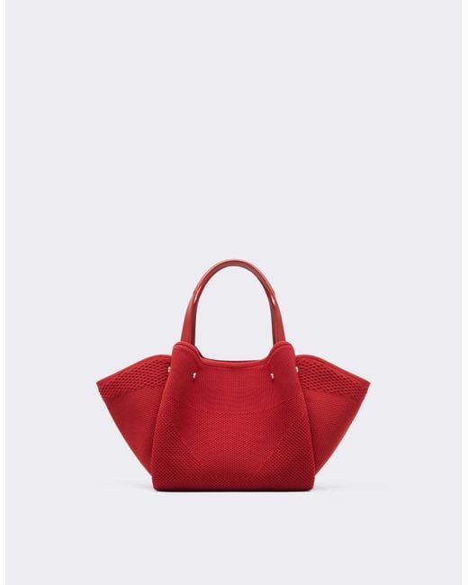 Ferrari Red Knitted And Leather Tote Bag