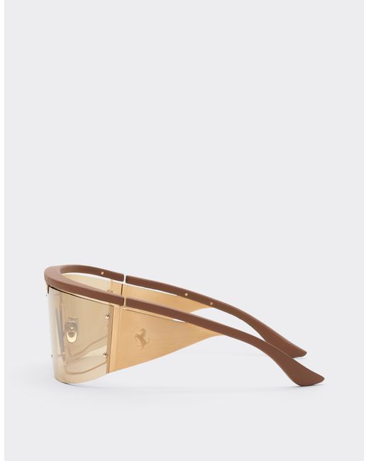 Ferrari Natural Limited Edition Metal And Leather Sunglasses With Mirroredlens