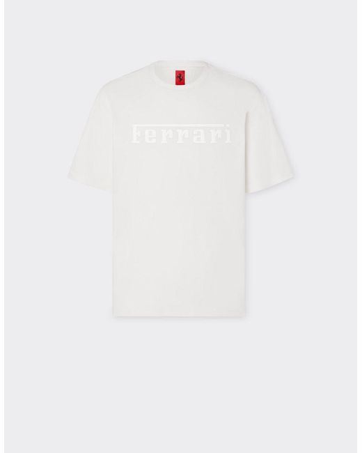 Ferrari White Cotton T-shirt With Logo