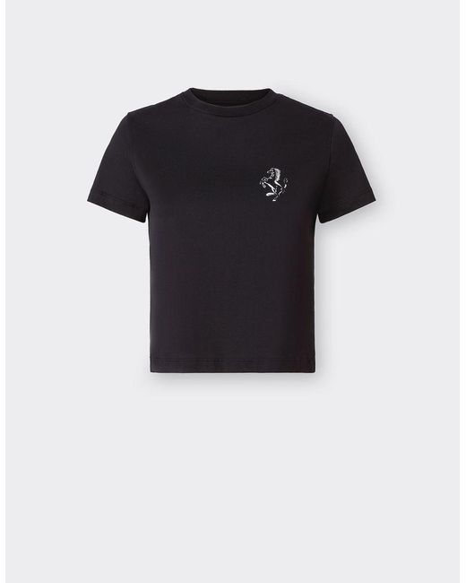 Ferrari Black Cotton T-shirt With Prancing Horse