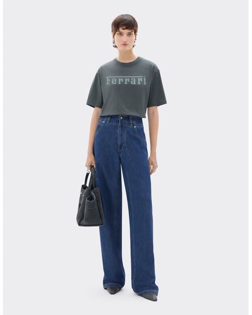 Ferrari Blue Cotton T-Shirt With Logo